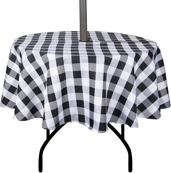 EHouseHome Outdoor and Indoor 60inch Round Tablecloth with Umbrella Hole and Zipper, Waterproof Zippered Patio Cloths, Spring/Summer Table Covers for Backyard Circular Table/BBQs/Picnic