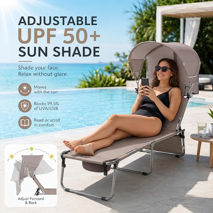 Wheel-To-Go Oversized Tanning Chair with Face Hole & Wheels | Portable Heavy Duty Folding Lounge Chair | Outside Sunbathing Reading Relaxing Beach Poolside Lawn | XL Wide | 330 LBS (Patent Design)