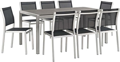 Modway Shore 9Piece Outdoor Patio Aluminum Dining Set in Silver Black