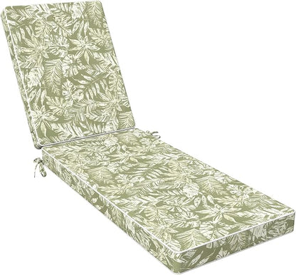 LVTXIII Outdoor Chaise Lounge Cushion 72x21x3 Inch, Water-Repellent Patio Seat Cushion with Ties & Hidden Zipper, Thick Foam Pad for Lawn Chair, Poolside, Patio Furniture, Tropical Leaf Green