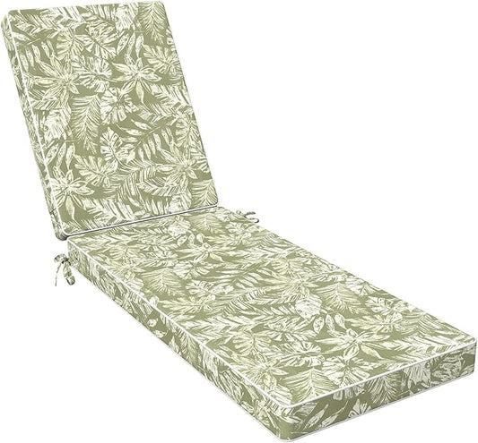 LVTXIII Outdoor Chaise Lounge Cushion 72x21x3 Inch, Water-Repellent Patio Seat Cushion with Ties & Hidden Zipper, Thick Foam Pad for Lawn Chair, Poolside, Patio Furniture, Tropical Leaf Green