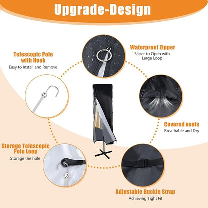DOCEPERT Patio Umbrella Parasol Cover, 420D Waterproof Outdoor, Fits 13-15 ft Double-Sided Large Umbrella, Garden, Top Vent, Zipper, Windproof Anti-UV