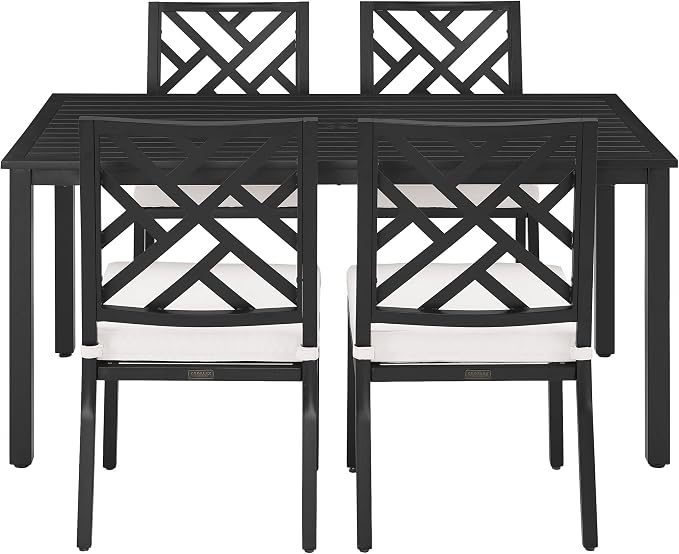 Crosley Furniture Locke 5-Piece Outdoor Dining Set for 4, Patio Table and Chairs for Backyard, Deck, Matte Black with Creme Cushions