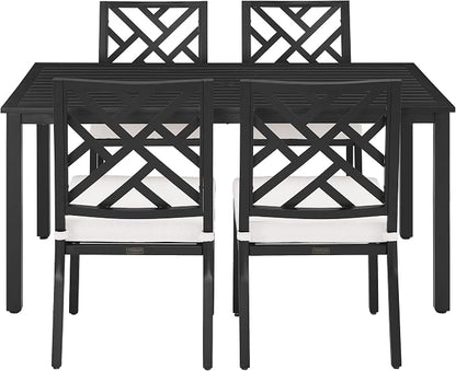 Crosley Furniture Locke 5-Piece Outdoor Dining Set for 4, Patio Table and Chairs for Backyard, Deck, Matte Black with Creme Cushions