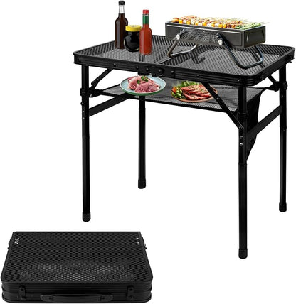 Honagu Folding Grill Table, Height Adjustable Metal Picnic Outdoor Table, Portable Camping Table for Outdoor Camping, Patio, Dining, BBQ, Party, Travel Cooking,Small 23.6"×15.7"Lightweight, Waterproof