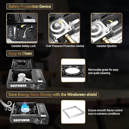 Propane or Butane Stove, Dual Fuel Propane Stove for Camping, 10,000 BTU Automatic Ignition Portable Gas Stove with Carrying Case & Windblocker & Griddle for Hiking(Fuel Not Included)