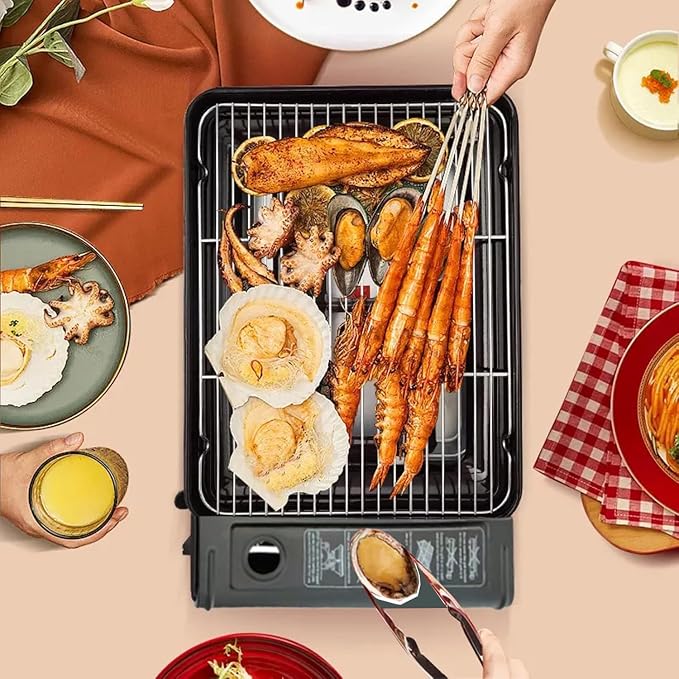 Portable Butane Stove Dual Fuel Gas BBQ Grill with Case & Stainless Grate | Dual Fuel Gas, Detachable Grate, Detachable Grate, Durable Carry Case, Tabletop Korean BBQ, Camp & Tailgating