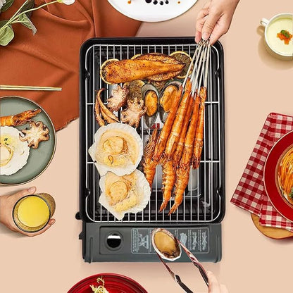 Portable Butane Stove Dual Fuel Gas BBQ Grill with Case & Stainless Grate | Dual Fuel Gas, Detachable Grate, Detachable Grate, Durable Carry Case, Tabletop Korean BBQ, Camp & Tailgating