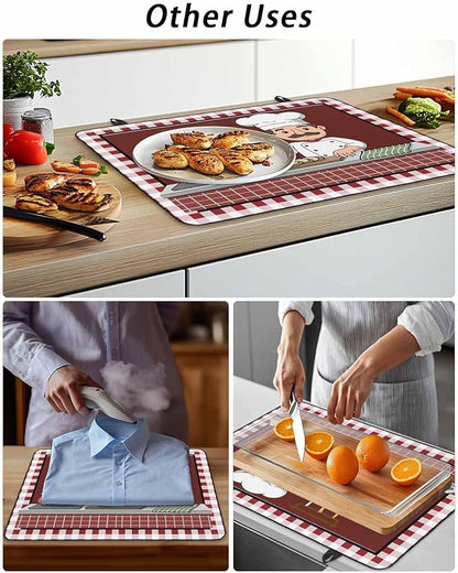Stove Top Covers for Electric Stove 24x21 Inches, Ok Gourmet Cooking HeatResistant Glass Cooktop Protector, Funny Chef Kitchen Knife Fork Red Plaid Ceramic Stovetop Countertop Covers Mat, Oven Cover