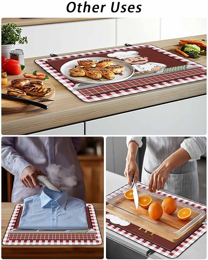 Stove Top Covers for Electric Stove 31x24 Inches, Ok Gourmet Cooking HeatResistant Glass Cooktop Protector, Funny Chef Kitchen Knife Fork Red Plaid Ceramic Stovetop Countertop Covers Mat, Oven Cover