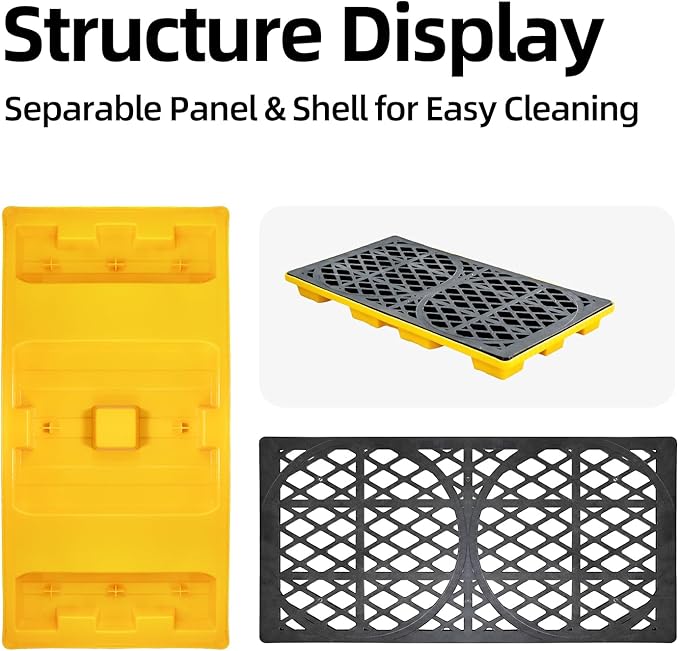 Drum Spill Containment Pallet | 2000Lbs Heavy-Duty Leakproof Tray with Forklift Pockets | 48"x24"x4" for Garage Basement Industrial Storage