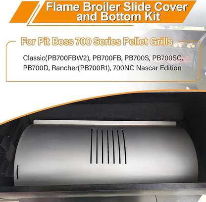 Flame Broiler Kit for Pit Boss 700 Series Pellet Grills with Slide Cover and Bottom, Grill Replacement Parts for Pit Boss Classic(PB700FBW2), PB700FB, PB700S, PB700SC, PB700D, Rancher(PB700R1)