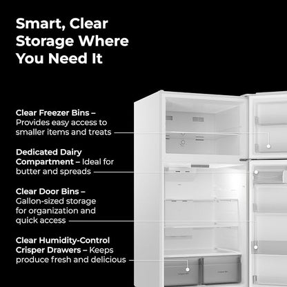 Kenmore 25 cu. ft. 33" Wide Top Mount Refrigerator - White | Adjustable Glass Shelving, Humidity-Controlled Crispers, Gallon Door Bins, LED Lighting, ENERGY STAR Certified