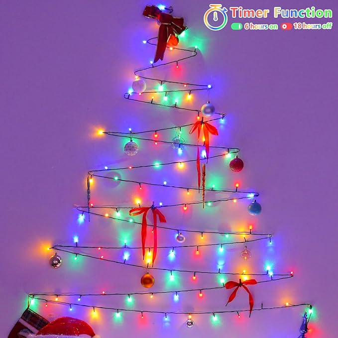 YEGUO 66ft 200 LED String Light Outdoor Waterproof, 8 Modes Christmas Lights Multicolor, Green Wire Twinkle Tree Light Plug in with Timer Memory