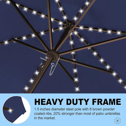 Eurmax USA 10-Year-Non-Fading 10FT Outdoor Patio Market Umbrella with LED Lights,UPF50+ UV Resistant,Heavy Duty Commercial Grade,Crank Lift Design,Windproof Vented Top for Garden,Pool,Deck,Navy Blue