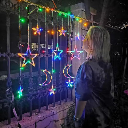 138 LED Ramadan Decorations Lights, Solar Moon Star Lights for Outdoor Waterproof, Solar Powered String Lights with 8 Modes, Ramadan Hanging Decor for Indoor, Home, Patio (Multi-Colored)