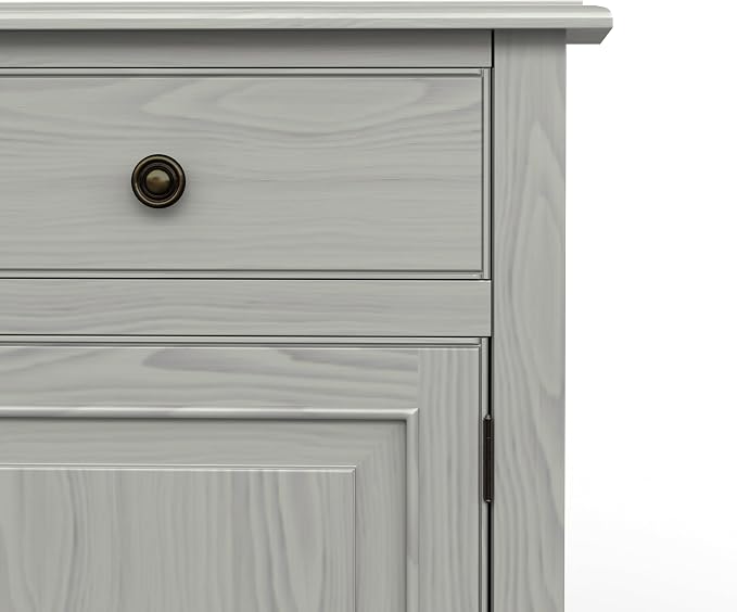 SIMPLIHOME Connaught 40" Wide Solid Wood Cabinet in Fog Grey | Traditional slim entryway and living room organizer for hats, gloves, shoes and keys with space-saving storage design.