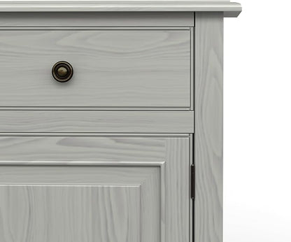 SIMPLIHOME Connaught 40" Wide Solid Wood Cabinet in Fog Grey | Traditional slim entryway and living room organizer for hats, gloves, shoes and keys with space-saving storage design.