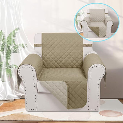 Reversible Recliner Chair Covers, 23" Chair, Camel/Beige | Chair Covers for Living Room with Elastic Straps, Water Repellent, Chair Protectors Covers for Dogs
