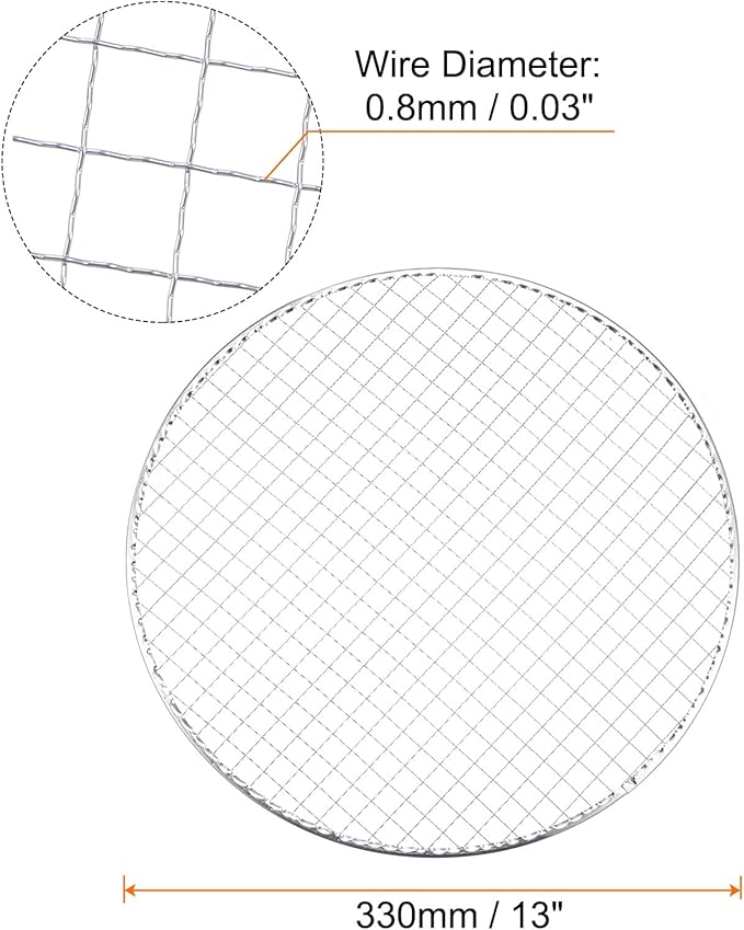 HARFINGTON 5pcs Round BBQ Grill Net 13" Dia Galvanized Iron Barbecue Mesh Mat for Baking Smoking Charcoal Grilling Roasting