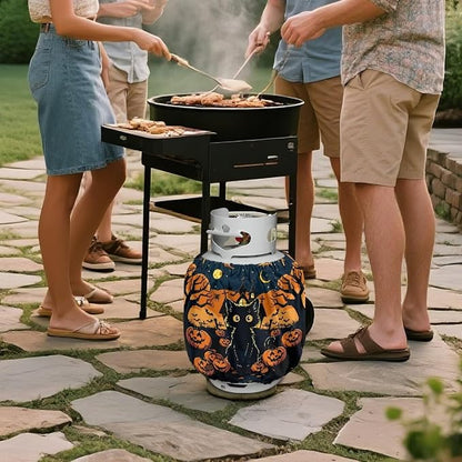 Black Cat Propane Tank Cover 20lb Waterproof Gas Tank Cylinder Cover for Outdoor Easy to Install RV Gas Cylinder Protector for All Season Gift for Halloween