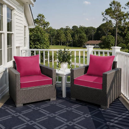 MIULEE Hot Pink Outdoor Seat Cushion 24x24 Inch Waterproof Cushion | Deep Seat and Back Cushion for Patio Furniture Chair Sofa Couch, Fade Resistant, Handle and Adjustable Straps