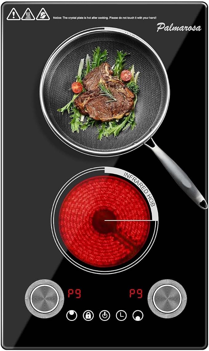2 Burner Electric Cooktop,12 Inch Built-in Stove Top, 2200W,110V | Electric Cook Top, Knob Control, 9 Power Levels,Over-Temperature Protection