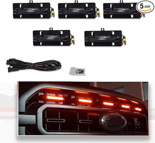 ‎MODIPIM 5PCS Red LED Front Grille Lights for Ford F150 XL/XLT/XLT Sporting 2021-2023 Front Grill Smoked Lens Running Light Kit with Wiring Harness