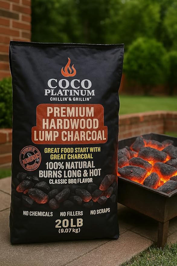 Coco Platinum Premium Hardwood Lump Charcoal – 100% Natural BBQ Fuel for Grilling 20LB