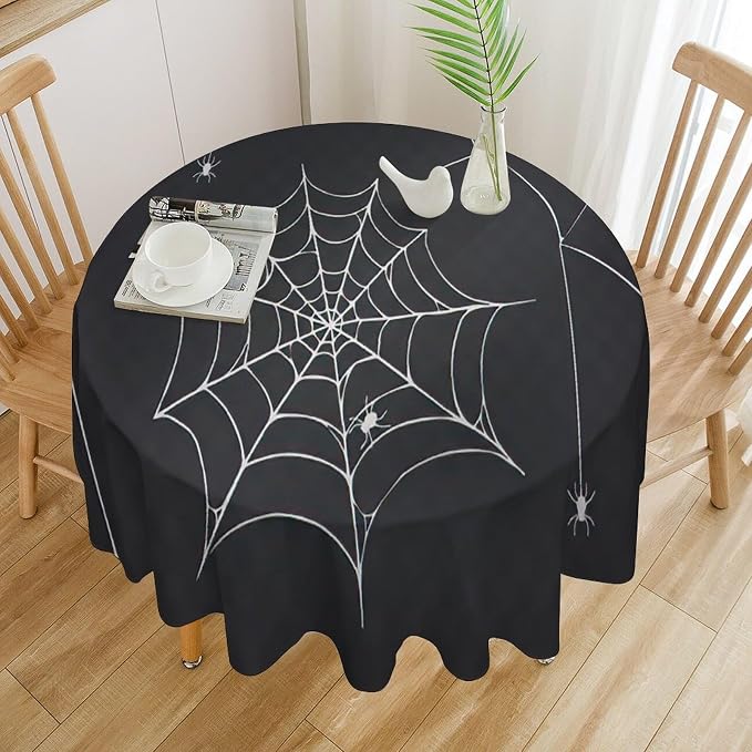 Spider Web Tablecloth, Scary Horror Spider Ghosts Gothic Black Water Resistant Wipeable Table Cover for Picnic Party Holiday Kitchen Dinner Table 60"