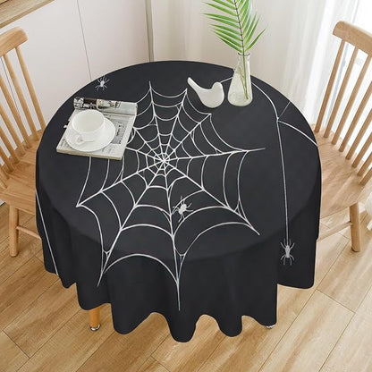 Spider Web Tablecloth, Scary Horror Spider Ghosts Gothic Black Water Resistant Wipeable Table Cover for Picnic Party Holiday Kitchen Dinner Table 36"