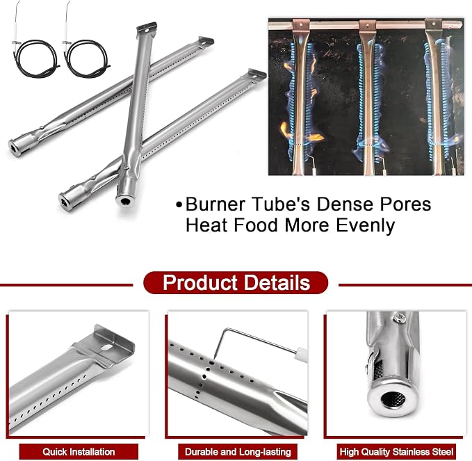 Hiorucet Grill Parts for Kitchenaid Grill 720-0787D, 720-0953, 730-0953, 720-0953A, Stainless Steel Heat Plates Shields, Burners Tubes and Ignitors for Kitchen Aid 3 Burner Grill Replacement Parts.