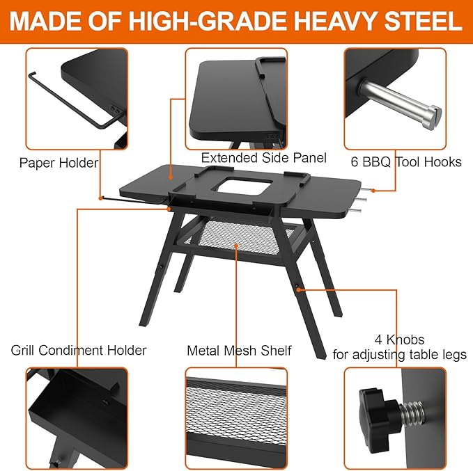 Adjustable Grill Stand for Ninja Outdoor Woodfire Series OG700 OG800 OG900 Series OO101 Woodfire Pizza Oven, Grill Cart for Ninja MO201 Artisan Pizza Oven, Replace for Ninja XSKUNSTAND Outdoor Stand