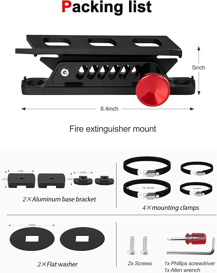 ZIDIYORUO MOLLE Panel Fire Extinguisher Mount Kit Fits 1"-2" Rigid MOLLE Panel Holes, Quick Release Car Fire Extinguisher Mount Holder with 4 Clamps for Vehicles MOLLE Panle Accessories