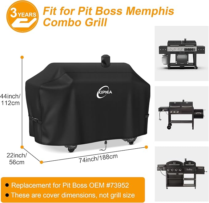 Grill Cover for Pit Boss Memphis, 600D Waterproof Smoker Cover | Heavy Duty, UV Resistant, No Tear, No Fading. for Pit Boss PBMEMU1, PBMEMU2 and for Smoke Hollow 4-in-1 Combo Grill