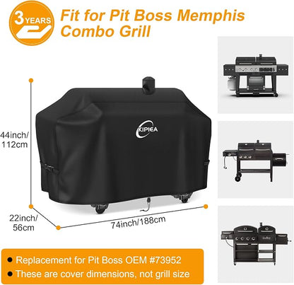 Grill Cover for Pit Boss Memphis, 600D Waterproof Smoker Cover | Heavy Duty, UV Resistant, No Tear, No Fading. for Pit Boss PBMEMU1, PBMEMU2 and for Smoke Hollow 4-in-1 Combo Grill