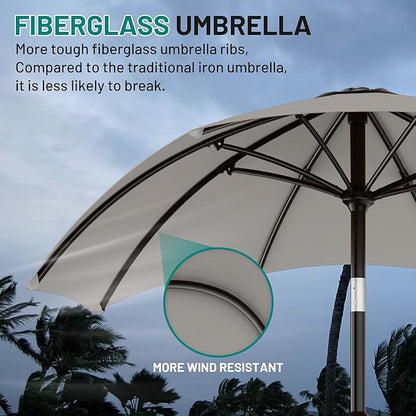 AreShark 10 FT Outdoor Patio Umbrella, Patio Table Umbrella with Push Button Tilt and Crank, Outdoor Patio Umbrellas with 8 Fiberglass Ribs, Patio Umbrellas for Market, Garden, Pool (Light Gray)