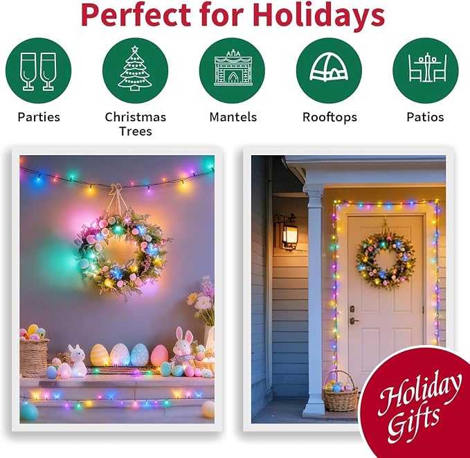 Easter Decorations Mini String Lights, 150 Count 31.9Ft Pink & Multicolor Easter Lights, Plug in Waterproof Easter Lights for Indoor Outdoor Easter Garland, Tree, Party & Holiday Decor