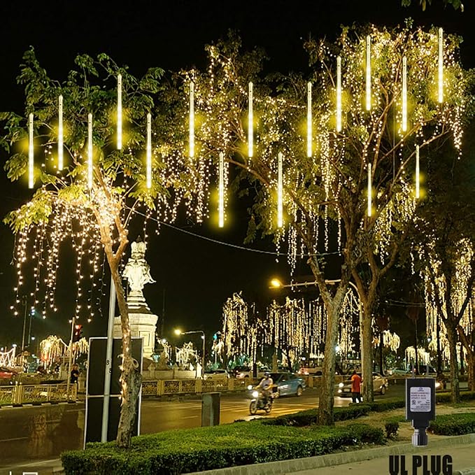 Kwaiffeo Warm White Icicle Lights Outdoor, 40-Tube Meteor Shower Lights for Christmas Thanksgiving New Year Party Yard Wedding Decor, Equivalent to 5 Sets of 8-Tubes