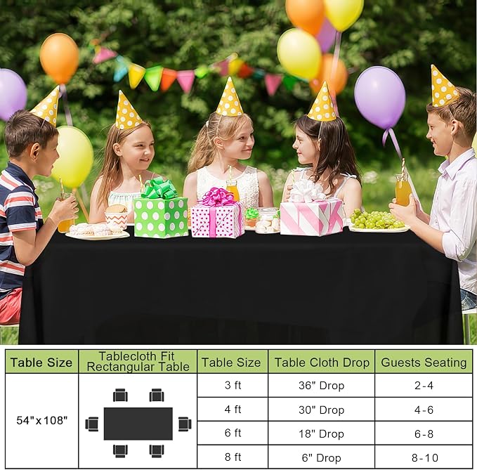 Smiry Disposable Table Cloth - 10 Pack, 54 x 108 Inch Waterproof Rectangle Tablecloths for Parties, Decorative Plastic Table Cover, Leakproof & Sturdy, Black
