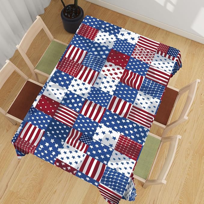 Patriotic American Decorative Rectangle Tablecloth Flag USA National Rectangle Kitchen Table Cover Oblong Tablecloth for Dining Table Buffet Parties Patio Camping 52" x 70" 4-6 Seats