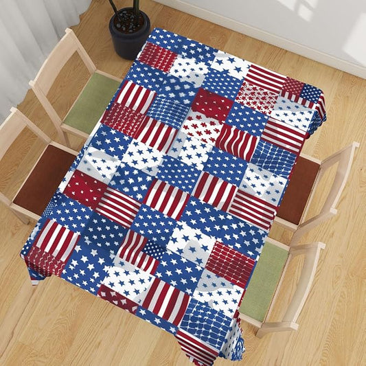 Patriotic American Decorative Rectangle Tablecloth Flag USA National Rectangle Kitchen Table Cover Oblong Tablecloth for Dining Table Buffet Parties Patio Camping 52" x 70" 4-6 Seats