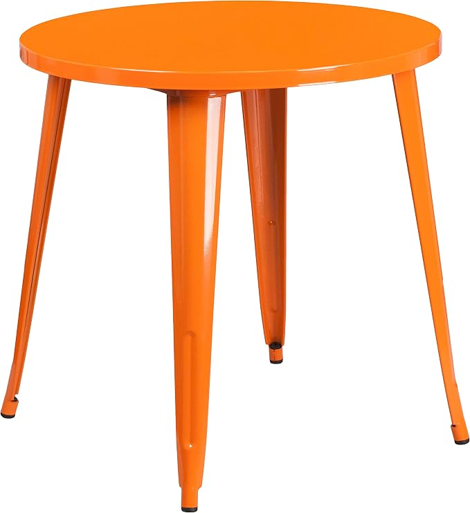 Flash Furniture Craig Commercial Grade 30" Round Orange Metal Indoor-Outdoor Table Set with 2 Vertical Slat Back Chairs | Commercial Grade, Indoor/Outdoor Use, Vertical Slat Back