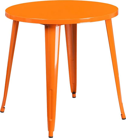 Flash Furniture Craig Commercial Grade 30" Round Orange Metal Indoor-Outdoor Table Set with 2 Vertical Slat Back Chairs | Commercial Grade, Indoor/Outdoor Use, Vertical Slat Back