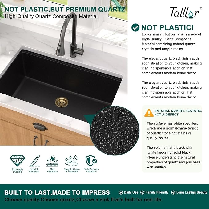 23 Inch Drop In Bar Sink, Matte Black Granite Composite Workstation Single Bowl Small Prep Wet Sink with All-In One Gold Accessories & Cutting Board for RV, Kitchen Bar, and Boat #TLGT-132