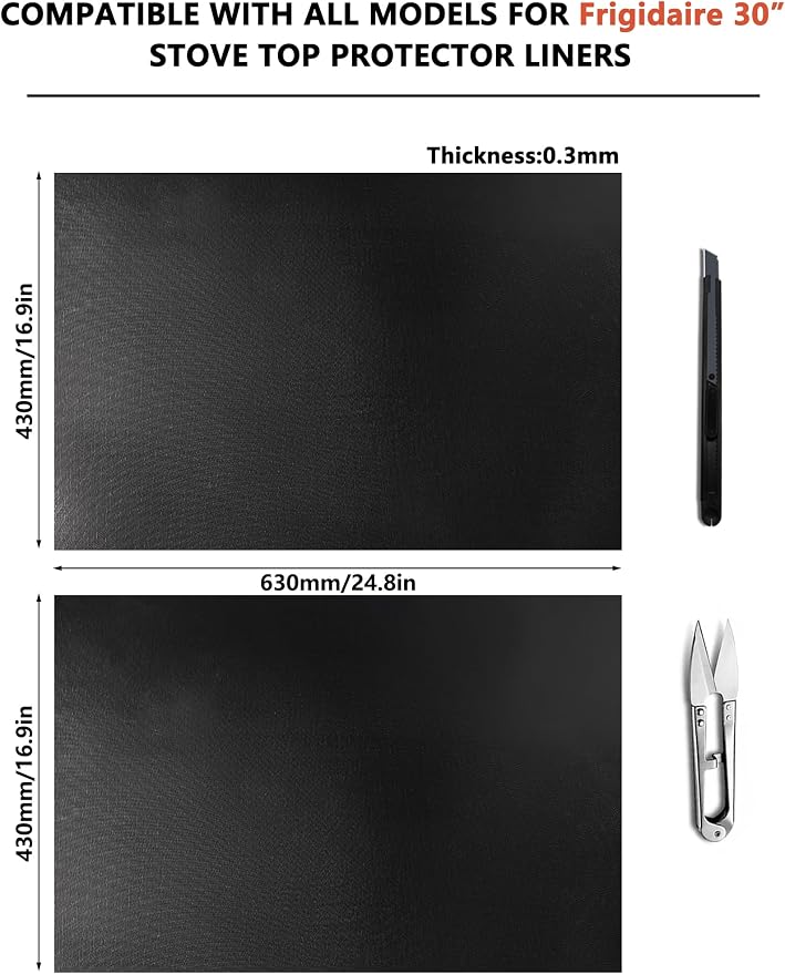 2 Pcs Stove Top Protector for Frigidaire 30" Gas Range | DIY Cut Fits Stove Guard Liner Protector 5-burner Layout, Non-Stick, Reusable, Dishwasher Safe, Splatter Cover