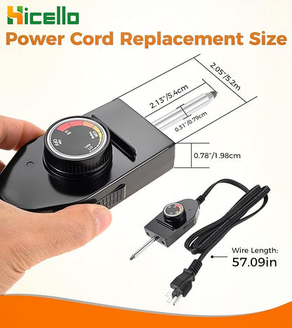 Replacement Power Cord with Adjustable Thermostat Control – 125V 15A, 50°F–450°F Temp Range, Compatible with Electric Smokers, Griddles & Fryers Heating Elements (NOT Universal)