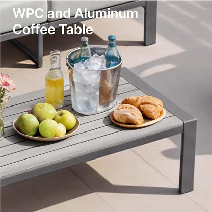 KISLOT Aluminum Outdoor Patio Furniture Set with Coffee Table,5 Seater Patio Conversation Sets with Washable Thick Cushions,Outdoor Sectional Furniture Set for Poolside, Balcony,Gray Aluminum Frame