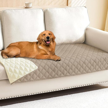 Smiry Waterproof Reversible Pet Couch Covers for Dogs | Pet Friendly, Soft Fabric, Washable Sofa Furniture Protector for Dogs Cat Kids, Checkered (30"x80", Taupe/Beige)