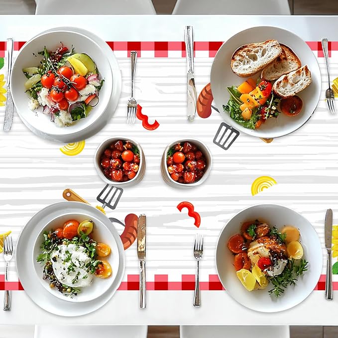 BBQ Theme Table Runner, Barbecue Picnic Linen Fabric Table Runner for Everyday Use 72 x 13 Inches, Washable Table Cover for Indoor Outdoor Kitchen Dining Table Decor